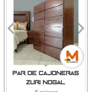 Par de cajoneras Zuri nogal 6 cajones