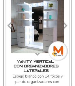 Espejo Vanity blanco con organizadores laterales