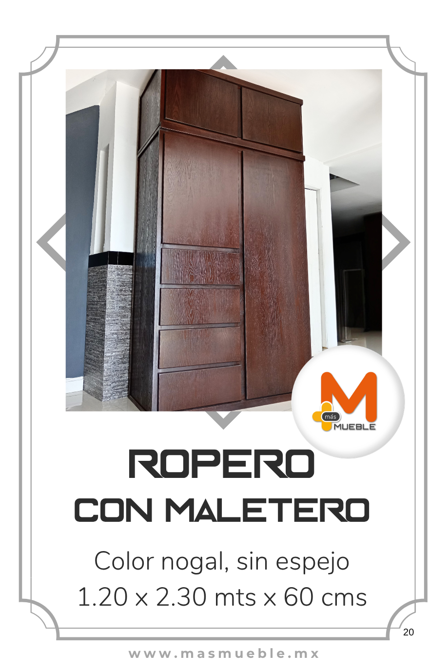 Ropero nogal sin espejo y con maletero