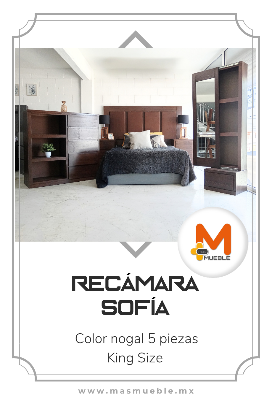 Recámara Sofia nogal 5 piezas